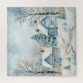 Alle Blauwe Winter Scene Oude Cabin Nostalgic Legpuzzel (Verticaal)