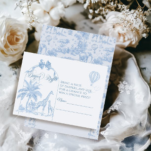 Alle Blue Toile Safari Animal Baby Shower Informatiekaartje