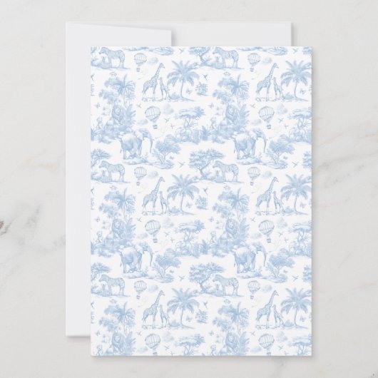 Alle Blue Toile Safari Animal Baby Shower Kaart (Achterkant)