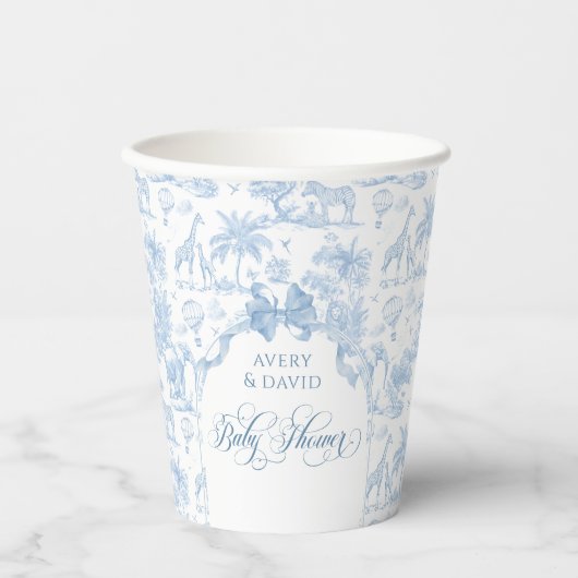 Alle Blue Toile Safari Animal Baby Shower Papieren Bekers (Voorkant)