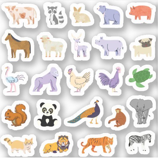 Alle dierentuin Sticker Pack voor kinderen (Voorkant)
