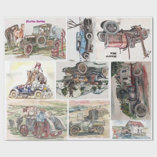 Alle Doeleinden Vintage Auto's Cadeaupapier (Vlak)