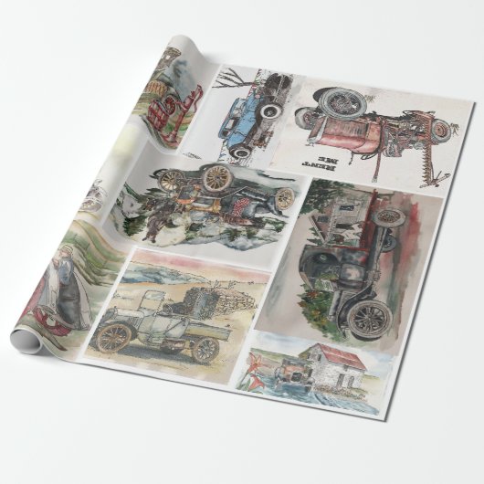 Alle Doeleinden Vintage Auto's Cadeaupapier (Uitgerold)