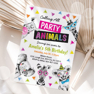 Alle Feestbeesten roepen Safari Zoo Kids Verjaarda Kaart