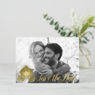 Alle Gold Princess Storybook Carriage Save the Dat Kaart