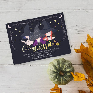 Alle heksen roepen Meisjes Nacht Halloween Party Folie Uitnodiging