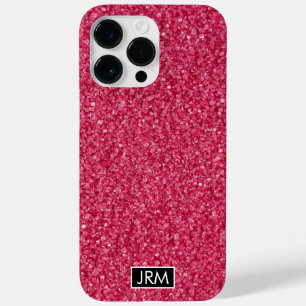 Alle Hot Pink Glitter Sugar Shiny Custom Monogram Case-Mate iPhone 14 Pro Max Hoesje
