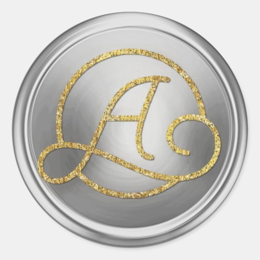 ALLE INITIALEN Gouden Cirkel Monogram Zilver Ronde Sticker (Voorkant)