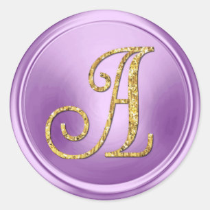 ALLE INITIALEN Gouden Monogram 3 Orchidee Paars Ronde Sticker