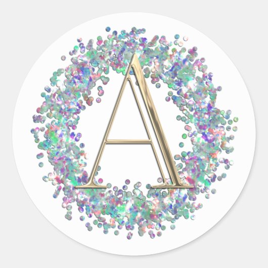 ALLE INITIALEN Gouden Monogram Iriserende Glitter Ronde Sticker (Voorkant)