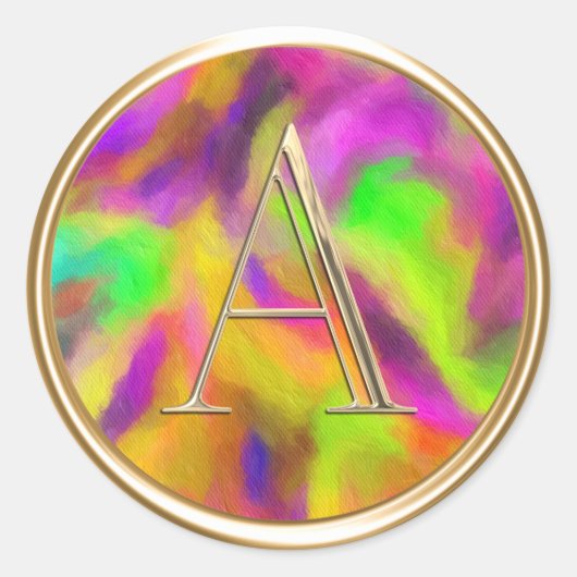 ALLE INITIALEN Gouden Monogram Kleurrijke Abstract Ronde Sticker (Voorkant)