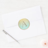 ALLE INITIALEN Gouden Monogram Ombre Glitter Aqua Ronde Sticker (Envelop)