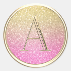 ALLE INITIALEN Monogram Ombre Glitter Hot Roze Ronde Sticker