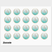 ALLE INITIALEN Monogram Wit Aqua Ombre Glitterij Ronde Sticker (Vel)
