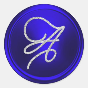 ALLE INITIALEN Zilveren Script Monogram Koningsbla Ronde Sticker