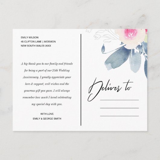 ALLE JAARLIJKSE JUBILEA BEDANKT DOOR DE BLOEDBEELD AANKONDIGINGSKAART (Achterkant)