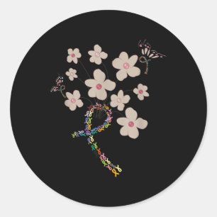 Alle Kanker Bewustzijn Alle linten Vlinder Ronde Sticker