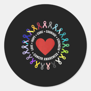 Alle kanker bewustzijn hart lint steun de strijd ronde sticker
