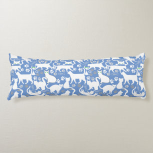 Alle Katten patroon.w.bx4 L Blauw BG Lichaamskussen