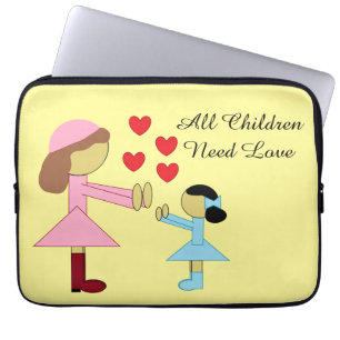 Alle kinderen hebben liefde nodig: lichtgeel laptop sleeve