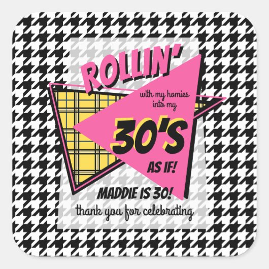 ALLE LEEFTIJD 90s plaid houndstooth verjaardagsfee Vierkante Sticker (Voorkant)