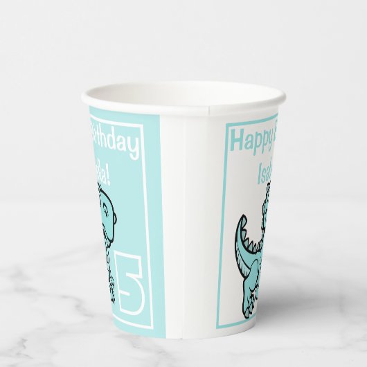 Alle Leeftijd Blauwgroen T Rex Dinosaur Verjaardag Papieren Bekers (Rechts)