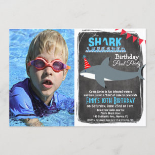 ALLE LEEFTIJDEN - Shark Pool Feest Foto Uitnodigin Kaart
