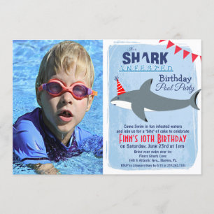 ALLE LEEFTIJDEN - Shark Pool Feest Foto Uitnodigin Kaart