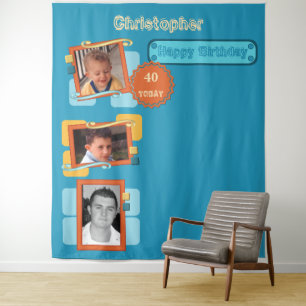 Alle leeftijdsfoto's 40e blauwe achtergrond wandkleed