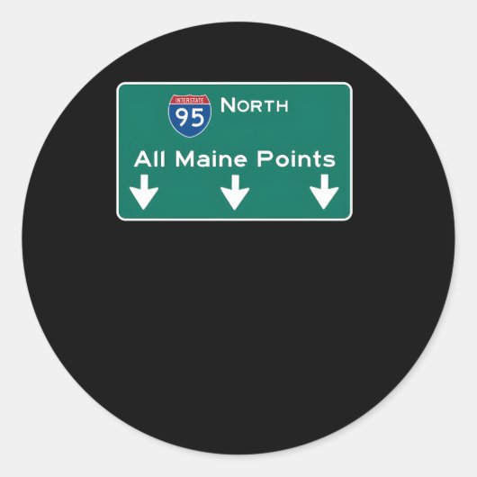Alle Maine Points Interstate 95 teken Ronde Sticker (Voorkant)
