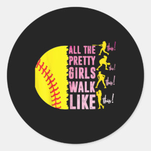 Alle meisjes lopen als deze softbalspeler ronde sticker