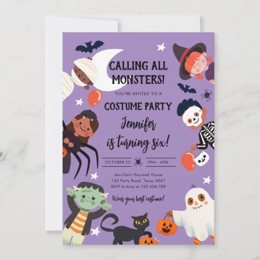 Alle Monsters roepen Halloween Kostuum Verjaardag Kaart (Voorkant)