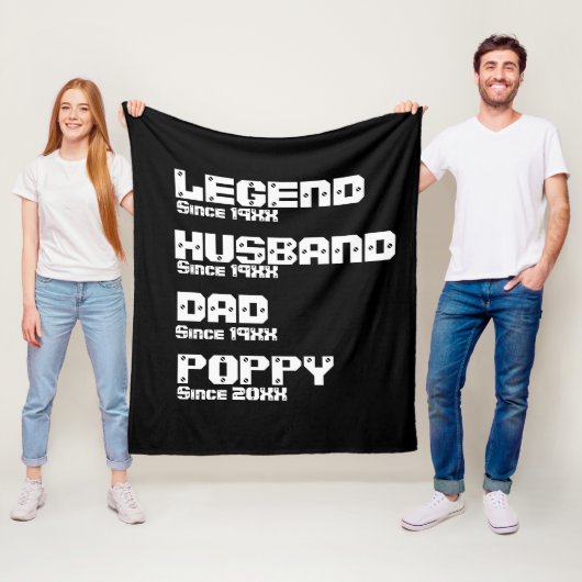 ALLE Naam Datum Jaar Legend Husband Pap Poppie wij Fleece Deken (In situ)