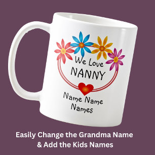 ALLE Namen Kinder Names Nanny Flower Heart wijzige Koffiemok