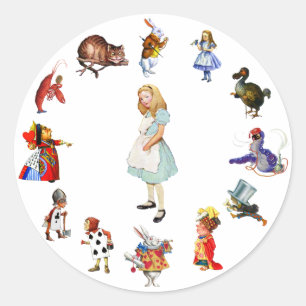 ALLE ONGEVEER IN WONDERLAND RONDE STICKER