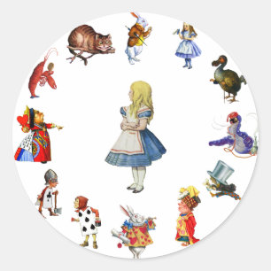 ALLE ONGEVEER IN WONDERLAND RONDE STICKER