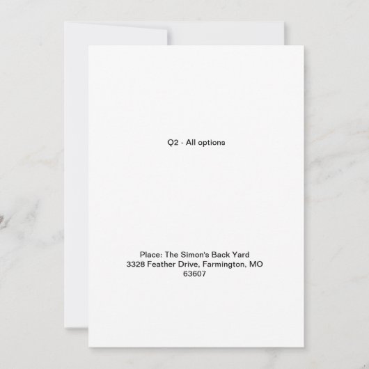 Alle opties voor Q2 testen Kaart (Voorkant)