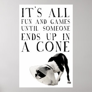Alle plezier- en games tot iemand in een kegel bel poster