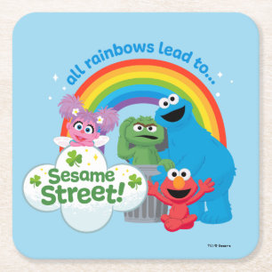 Alle regenbogen leiden naar Sesamstraat Vierkante Kartonnen Onderzetter