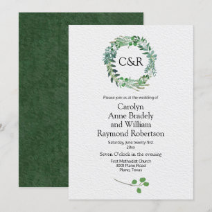 Alle season Green Foliage Wreatw Wedding Kaart