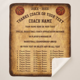 Alle spelnamen van de speler op de Basketball Coac Sherpa Deken