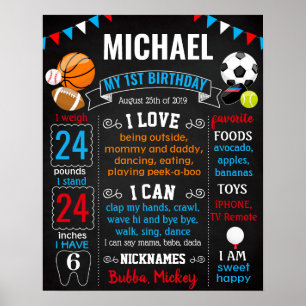 Alle sportzalen Eerste Birthday-alkbord Poster