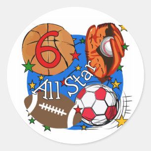 Alle Star 6th Birthday T-shirts en cadeautjes Ronde Sticker