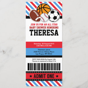 Alle Star Sport Ticket Pass Baby shower Kaart