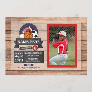 Alle Star Sports Photo Soccer BasketBall Birthday Kaart