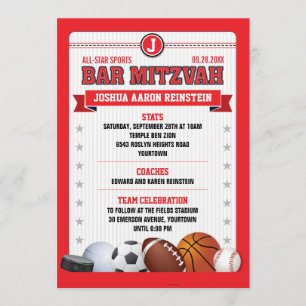 Alle Star Sports Red Trading Card Bar Mitzvah Kaart