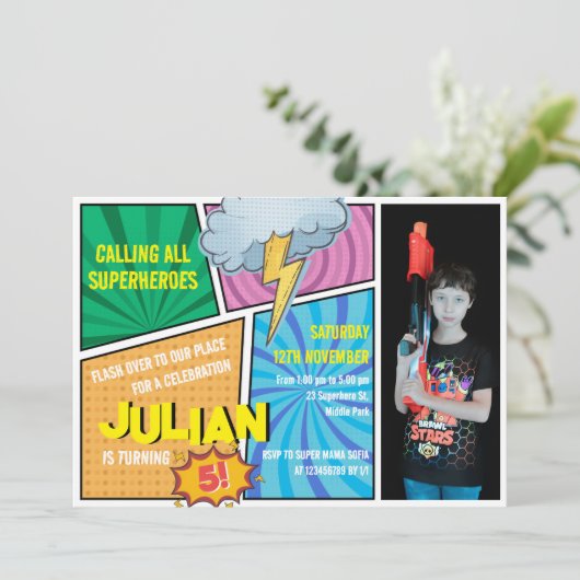 Alle Superhelden Comic Book 5e verjaardag Kaart (Staand voorkant)