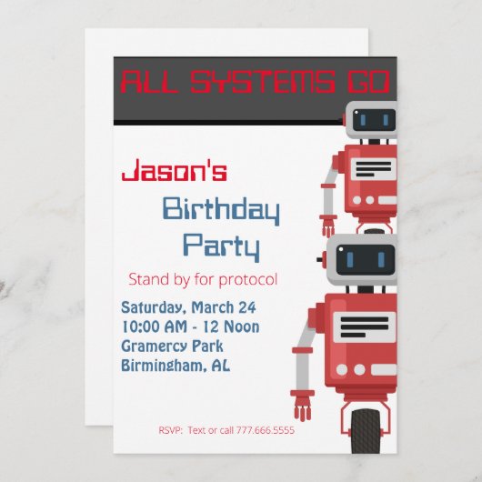 Alle systemen gaan naar Robot Birthday Kaart (Voorkant / Achterkant)