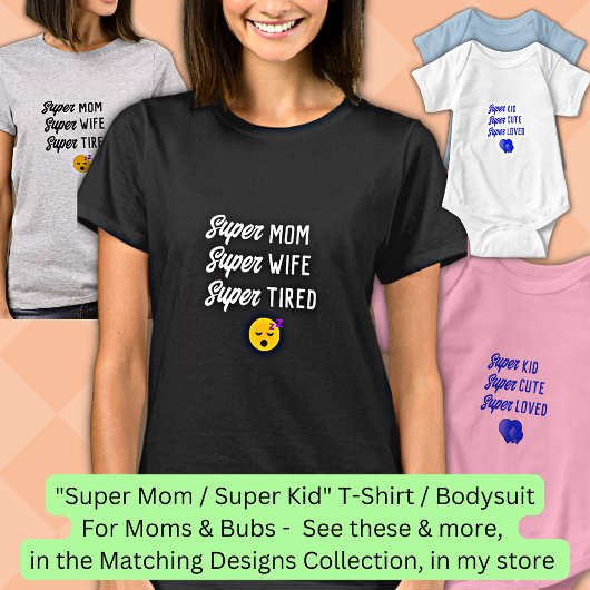 Alle tekst bewerken, super-mam, verbonden en overe t-shirt
