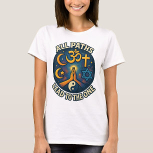 "Alle wegen leiden naar de Ene" – Interreligieuze T-shirt
